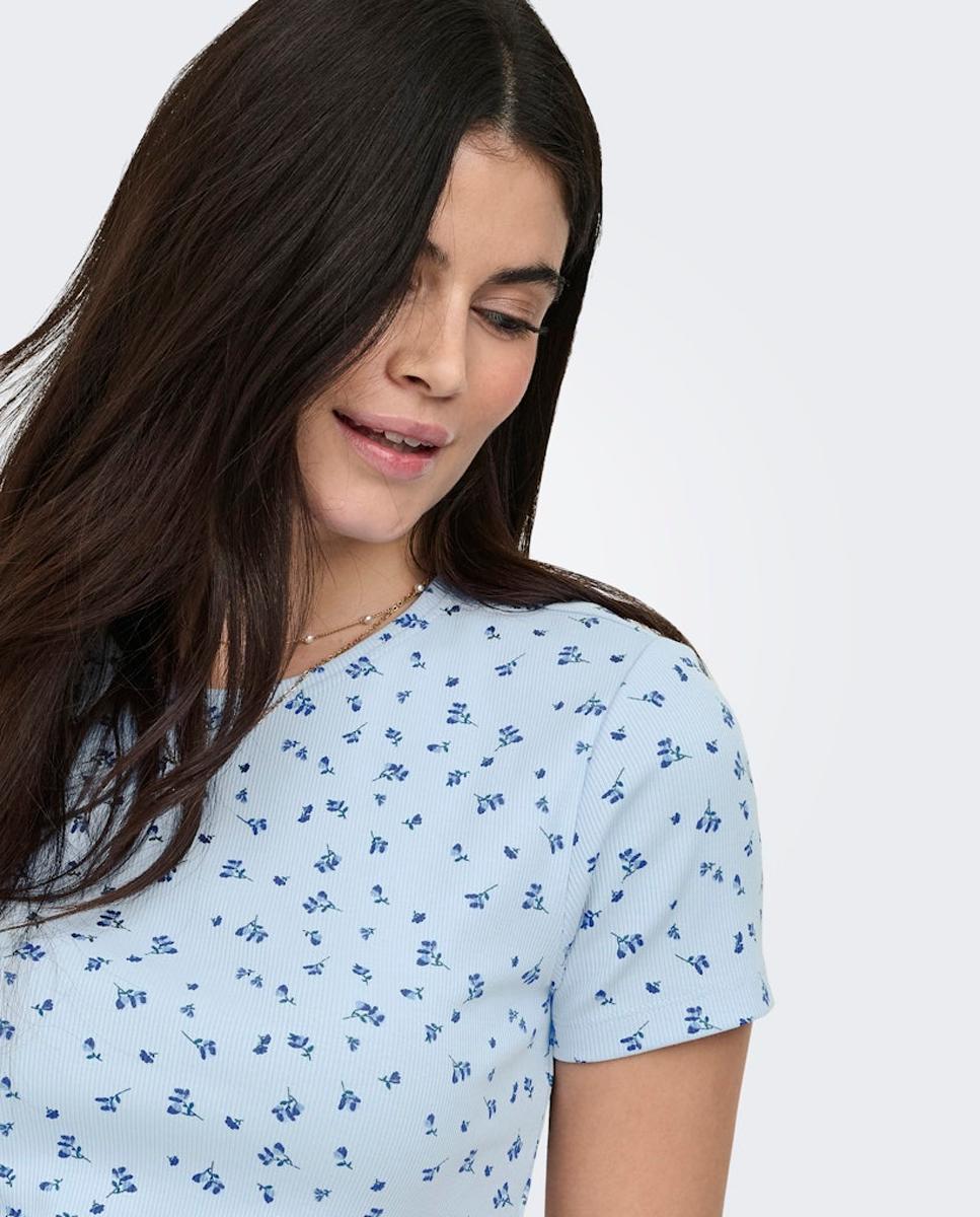 T-shirt Estampada com Decote Redondo Azul-claro-2