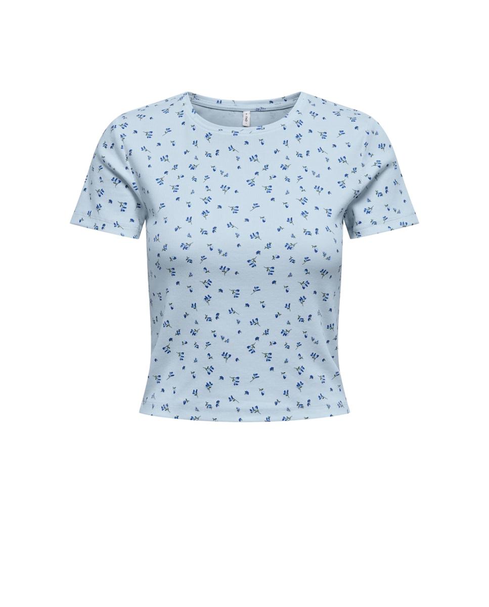 T-shirt Estampada com Decote Redondo Azul-claro-5