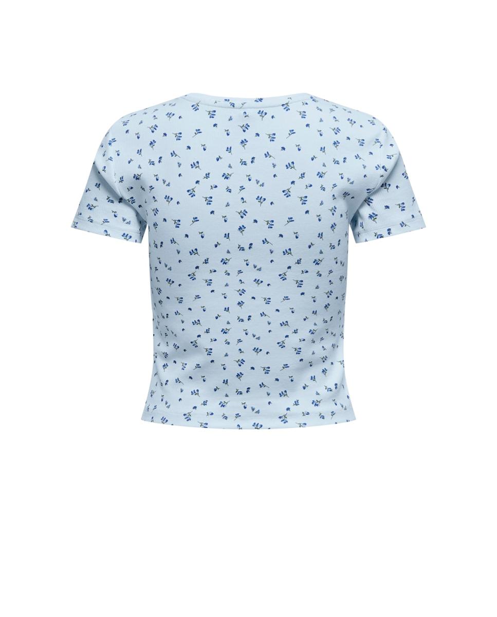 T-shirt Estampada com Decote Redondo Azul-claro-6