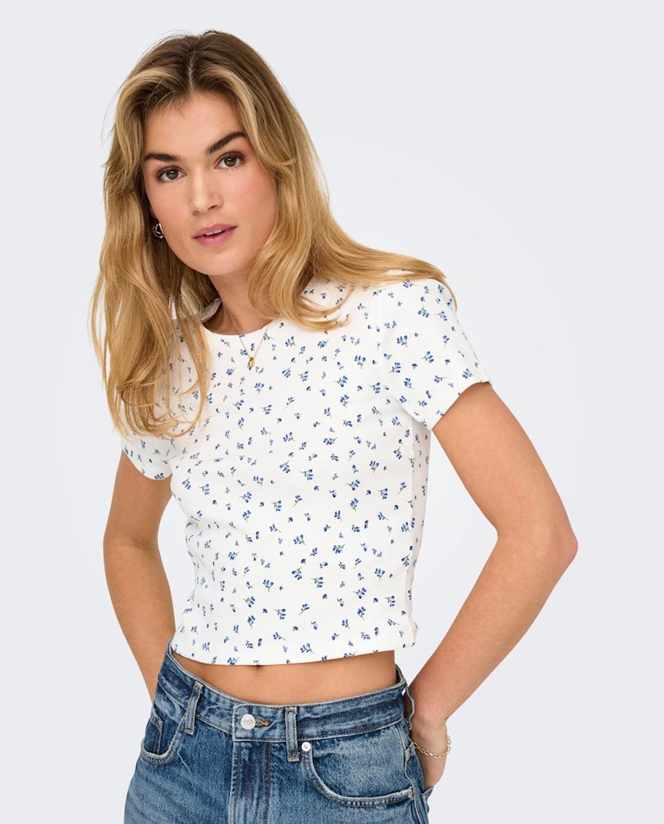 T-shirt Estampada com Decote Redondo Branco-4