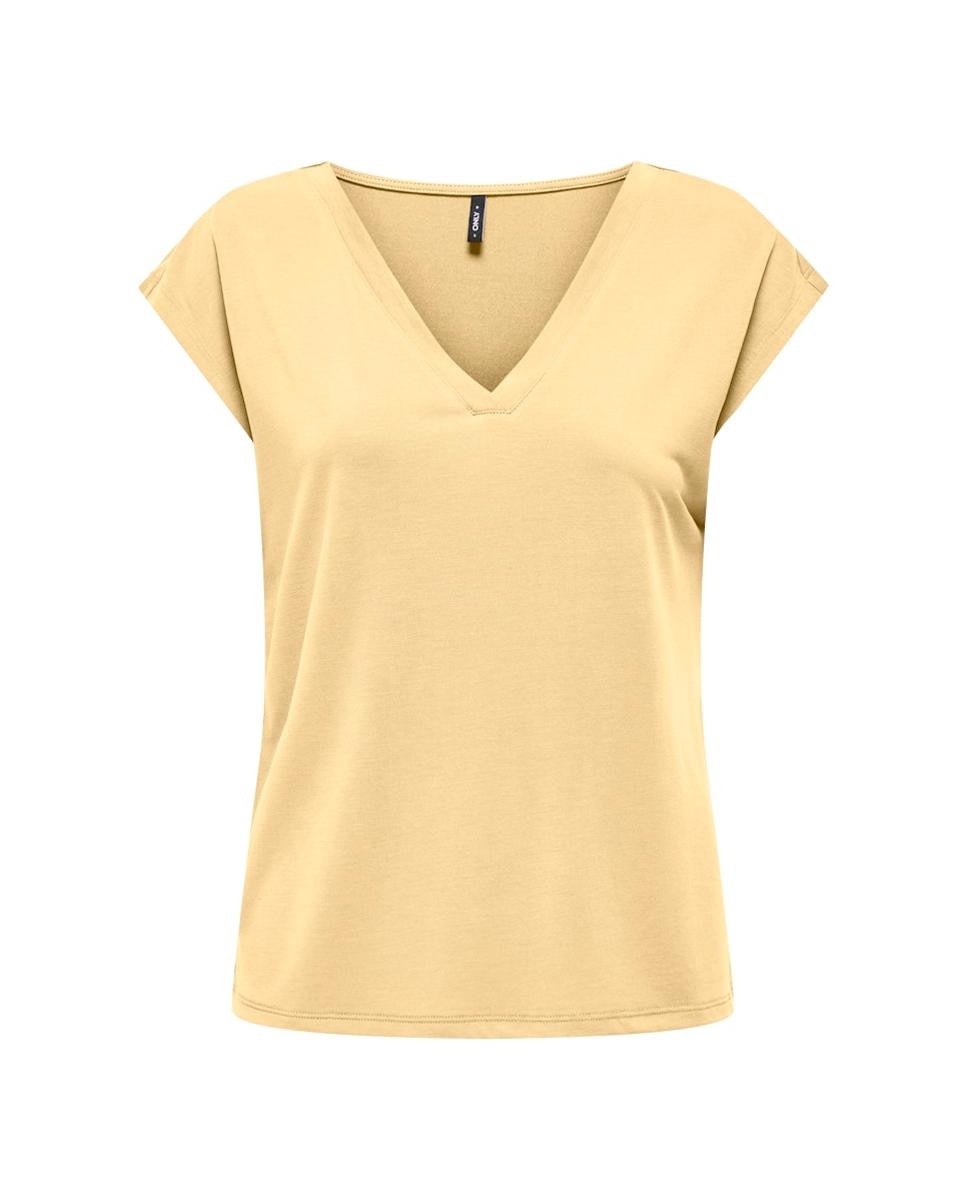 T-shirt de manga curta com decote em bico Amarelo-3