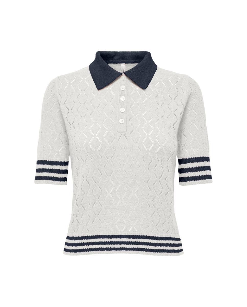 Polo de Malha de Manga Curta com Botões Azul-marinho-3