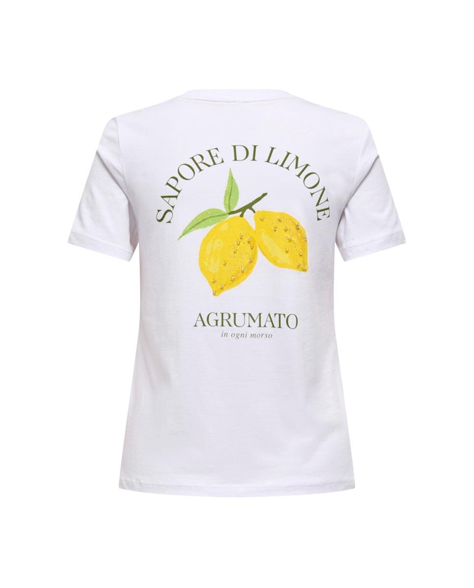 T-shirt Comprida com Manga Curta e Decote Redondo Branco-4