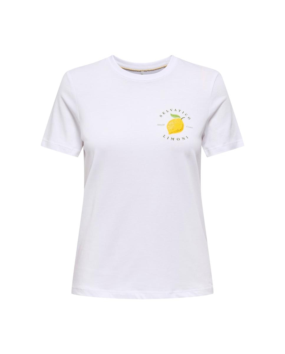 T-shirt Comprida com Manga Curta e Decote Redondo Branco-5