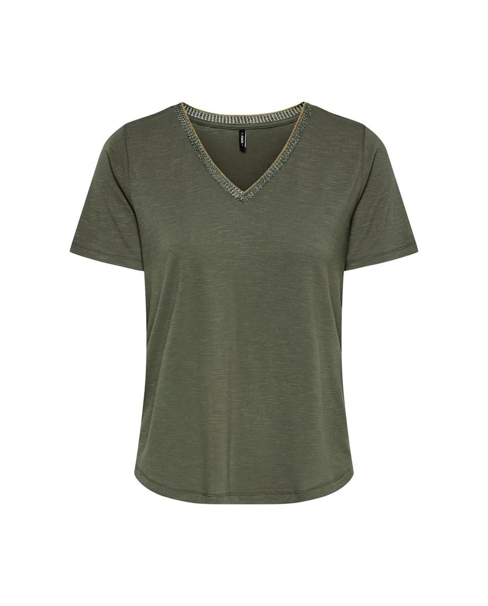 T-shirt de mulher com decote em bico e manga curta Verde-3