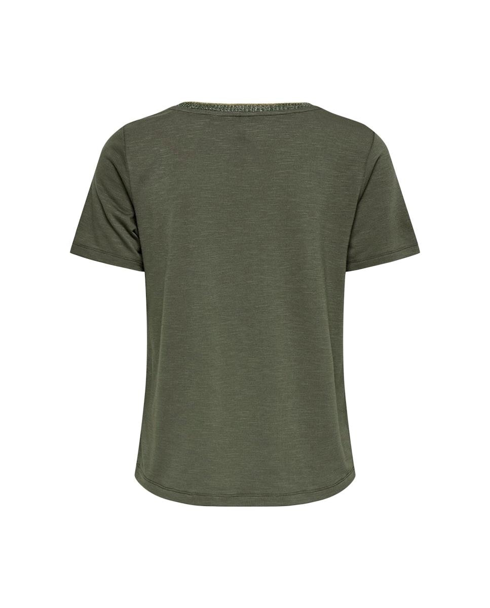 T-shirt de mulher com decote em bico e manga curta Verde-4