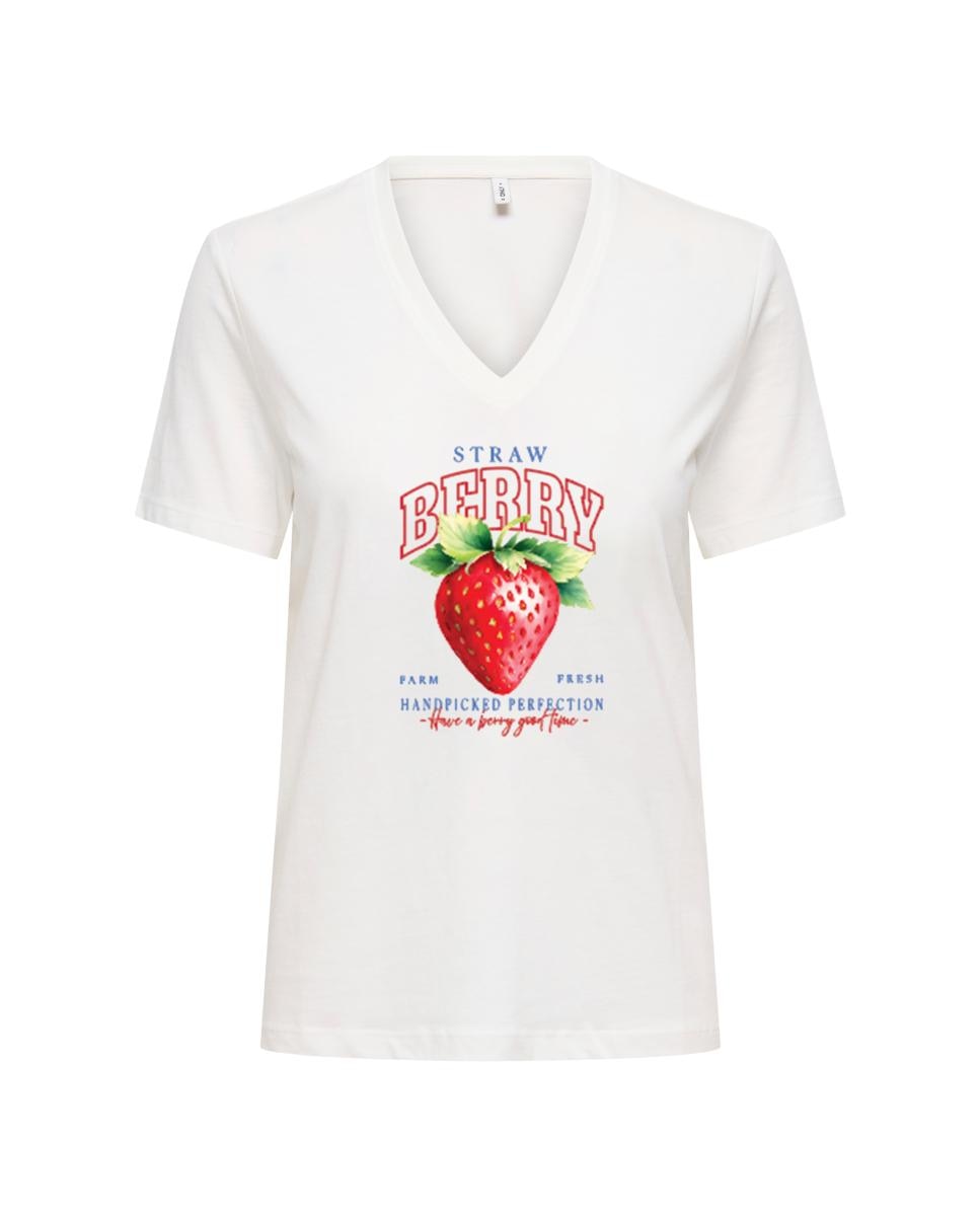 Camiseta de mujer con escote pico y manga corta - Only - Blanco Blanco-1