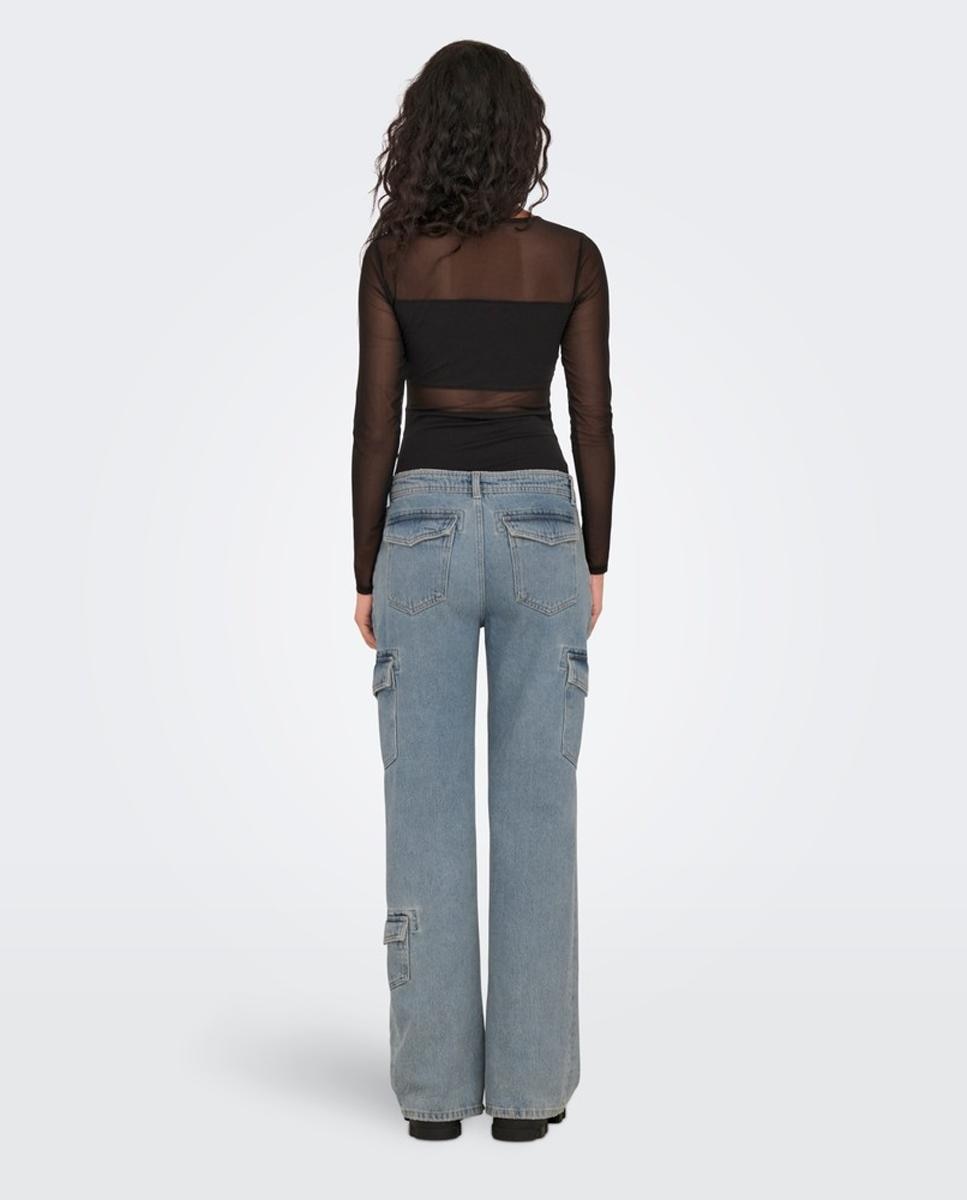 Body de mujer de manga larga con transparencias - Only - Negro Negro-2