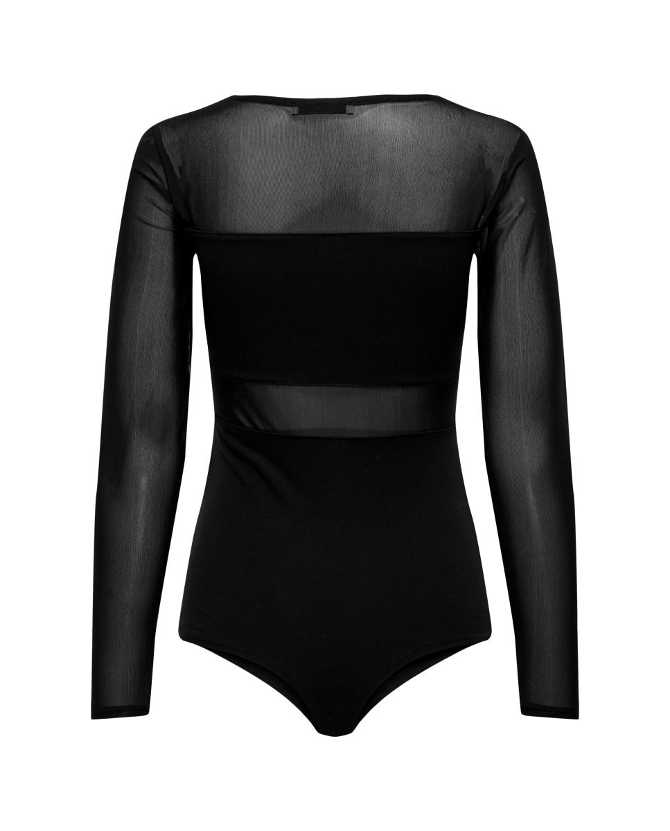 Body de mujer de manga larga con transparencias - Only - Negro Negro-4