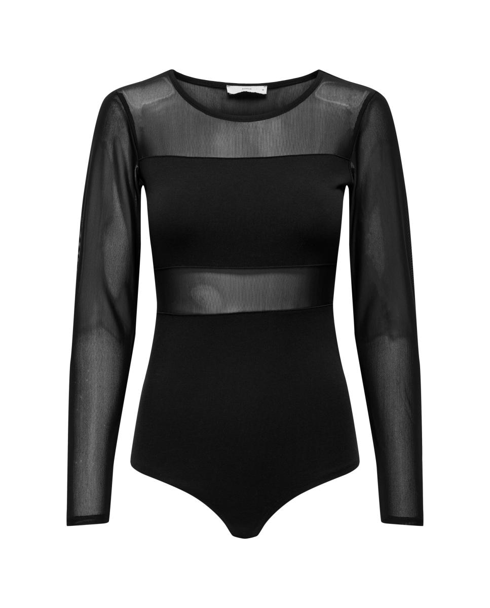 Body de mujer de manga larga con transparencias - Only - Negro Negro-5