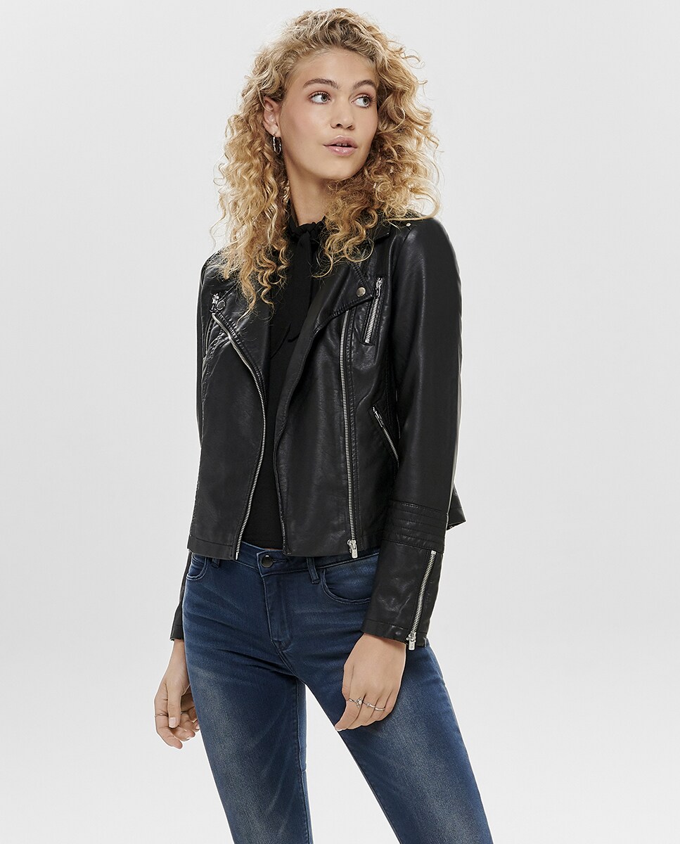 Cazadora de mujer de polipiel estilo biker · Only · El Corte Inglés