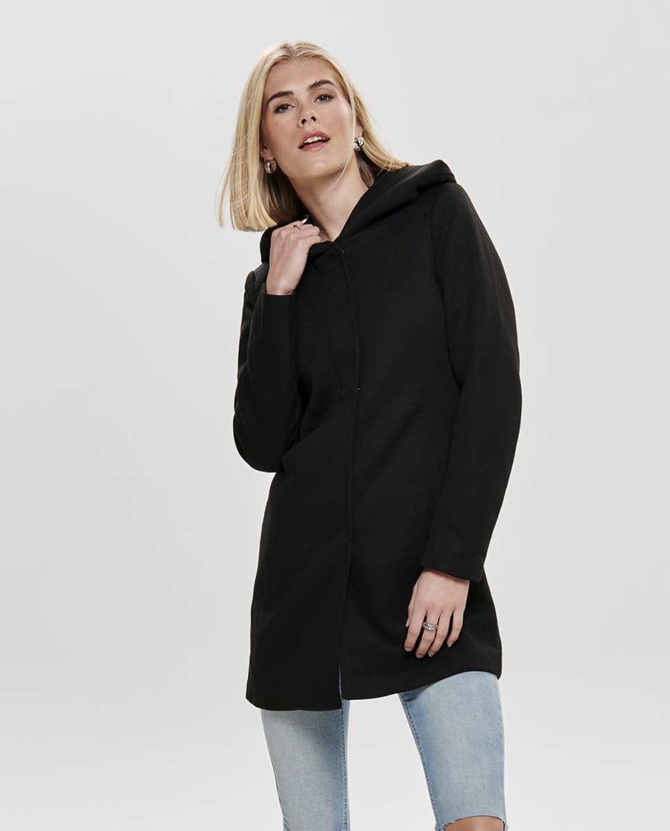 Sobretudo com Capuz e Fecho de Correr Preto-2