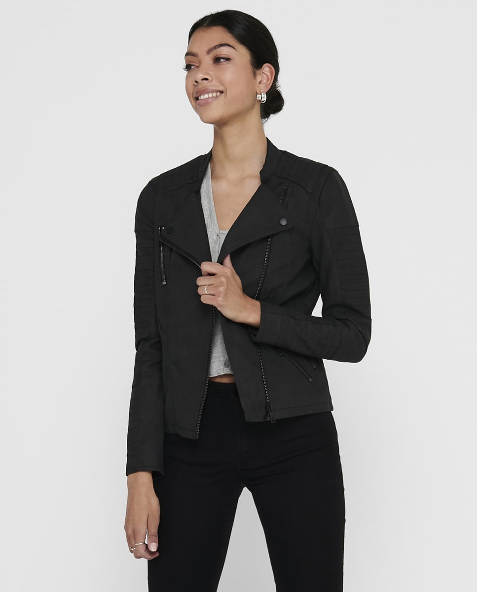 Blusão Biker com Fecho de Correr Preto-1