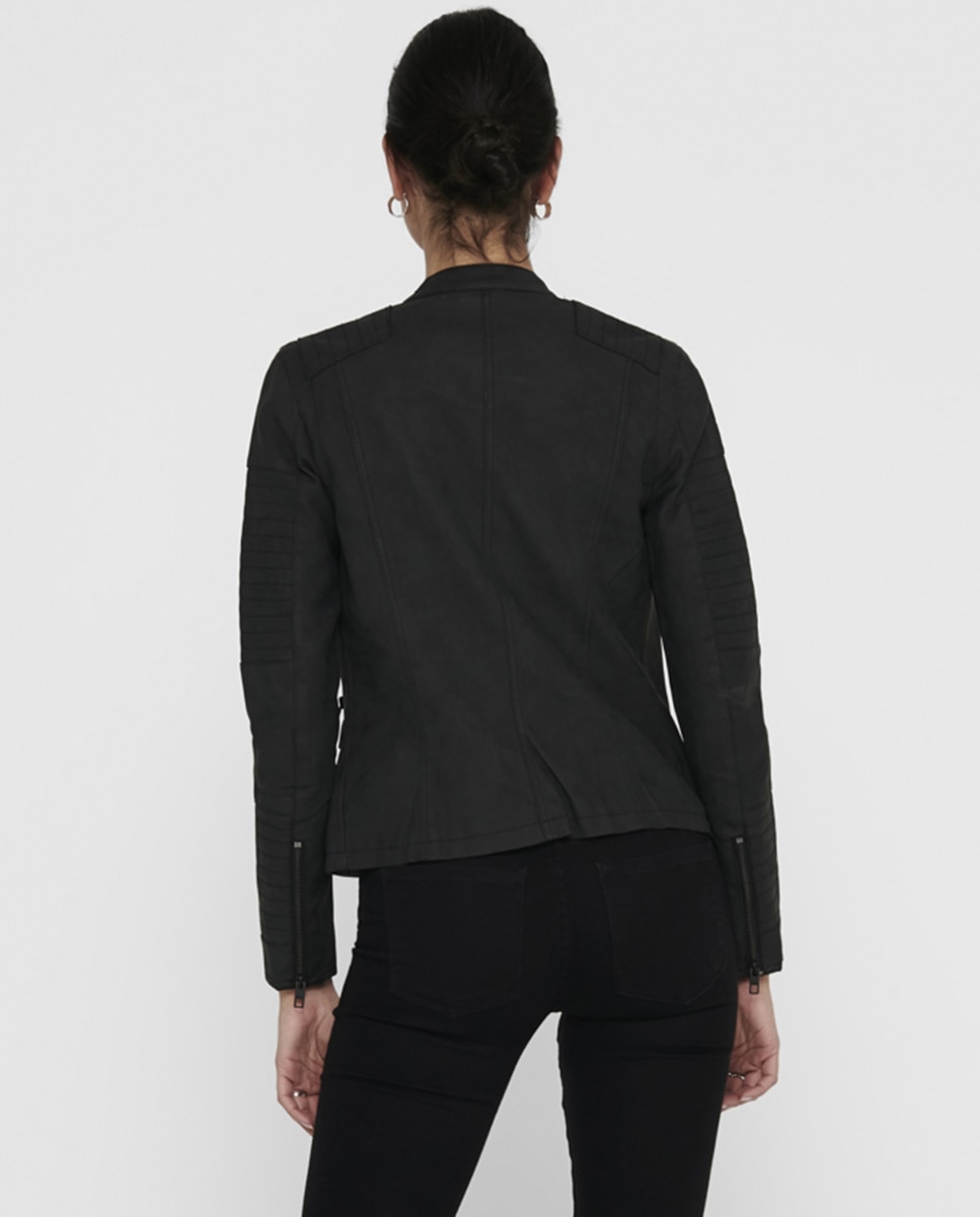 Blusão Biker com Fecho de Correr Preto-2