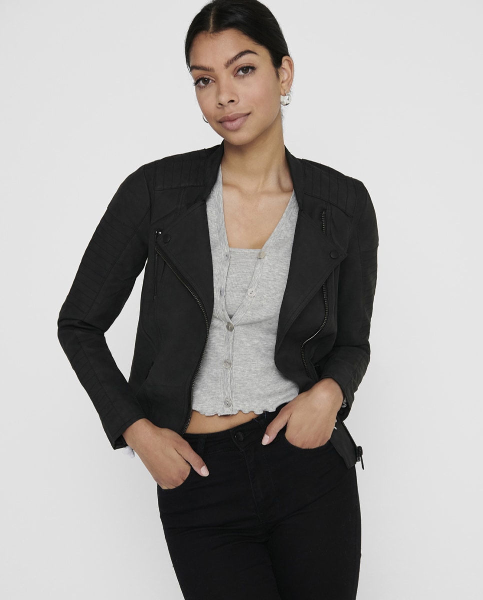 Blusão Biker com Fecho de Correr Preto-3