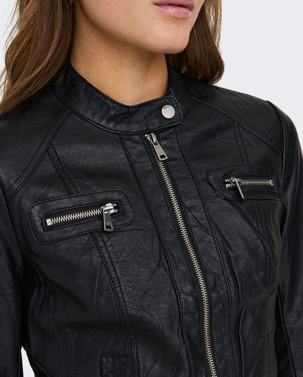 Blusão biker de mulher em polipele Preto-4