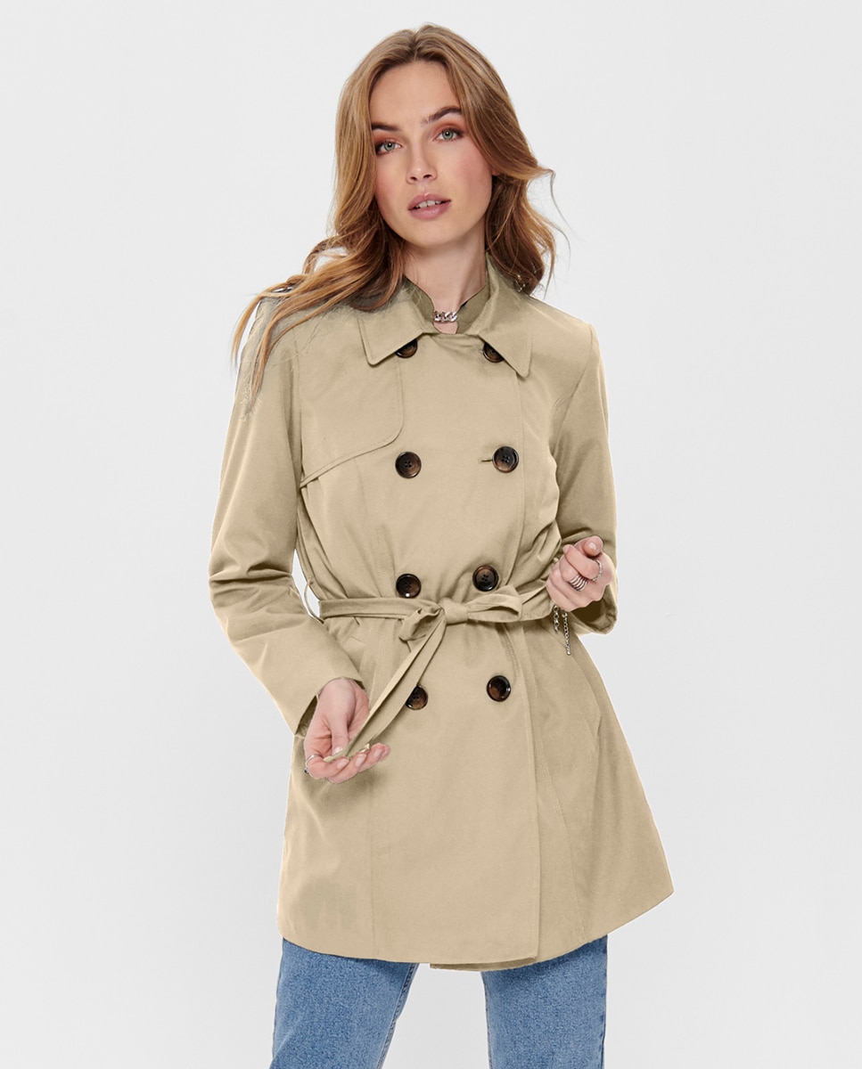 Only - Gabardina de mujer con doble abotonadura y cinturón.