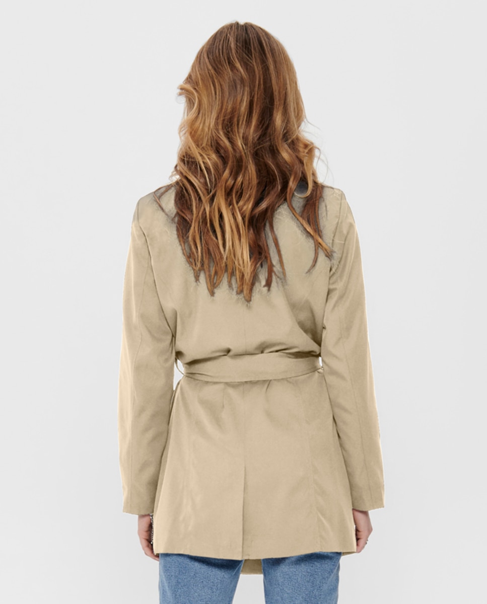 Gabardina de mujer con doble abotonadura y cinturón - Only - Marrón Marrón-2