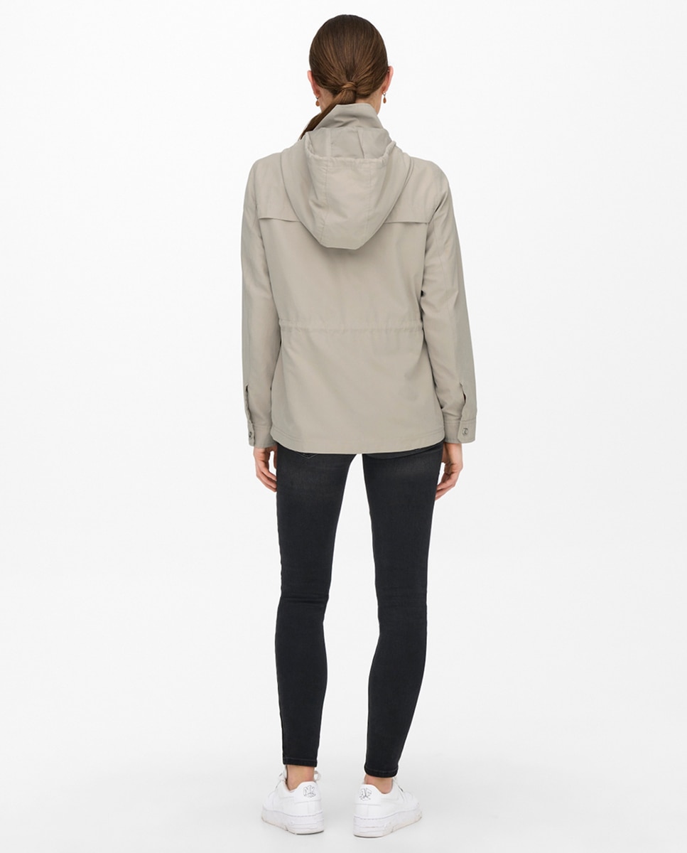 Parka com capuz e cintura franzida Bege-2