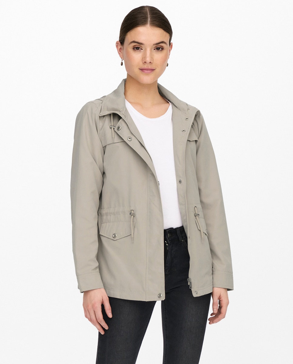 Parka com capuz e cintura franzida Bege-3