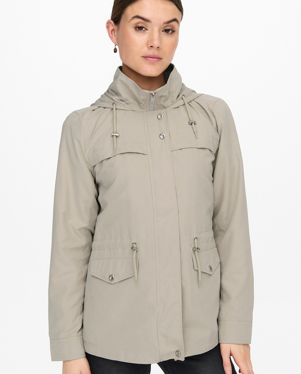Parka com capuz e cintura franzida Bege-4