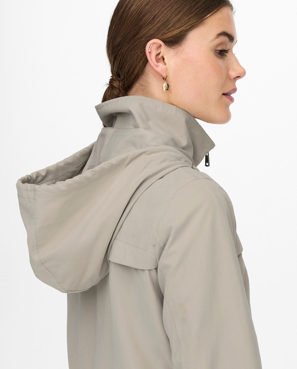 Parka com capuz e cintura franzida Bege-5