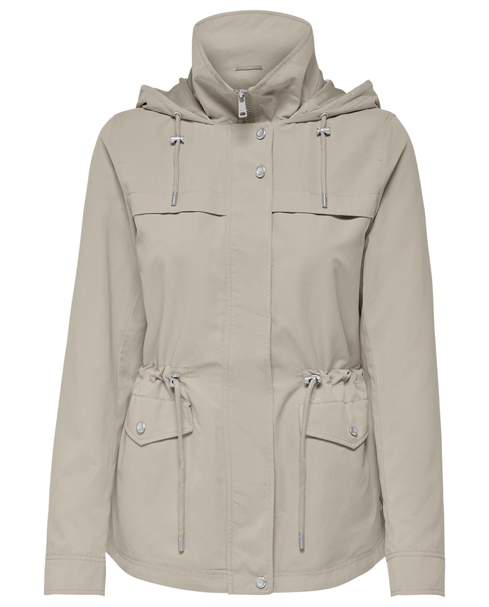 Parka com capuz e cintura franzida Bege-6