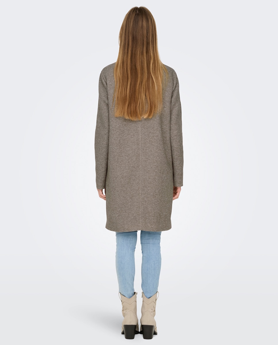 Sobretudo Comprido com Botões à Frente Taupe-2