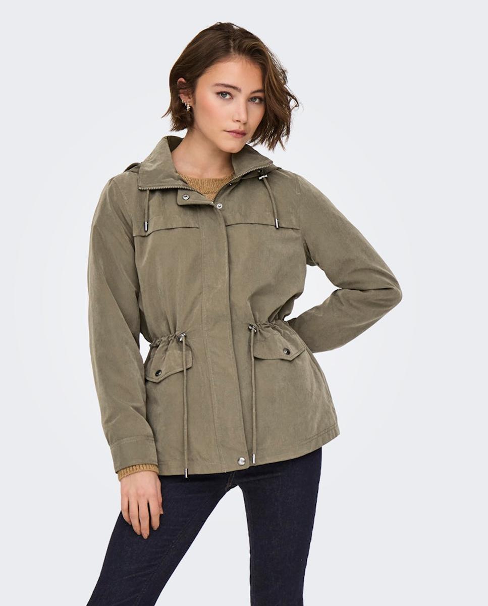 Parka com capuz e cintura franzida Verde-militar-2