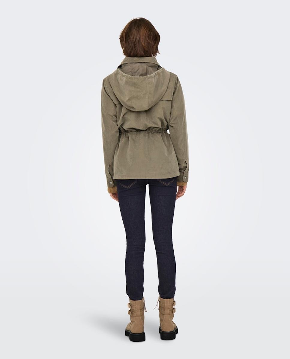 Parka com capuz e cintura franzida Verde-militar-3