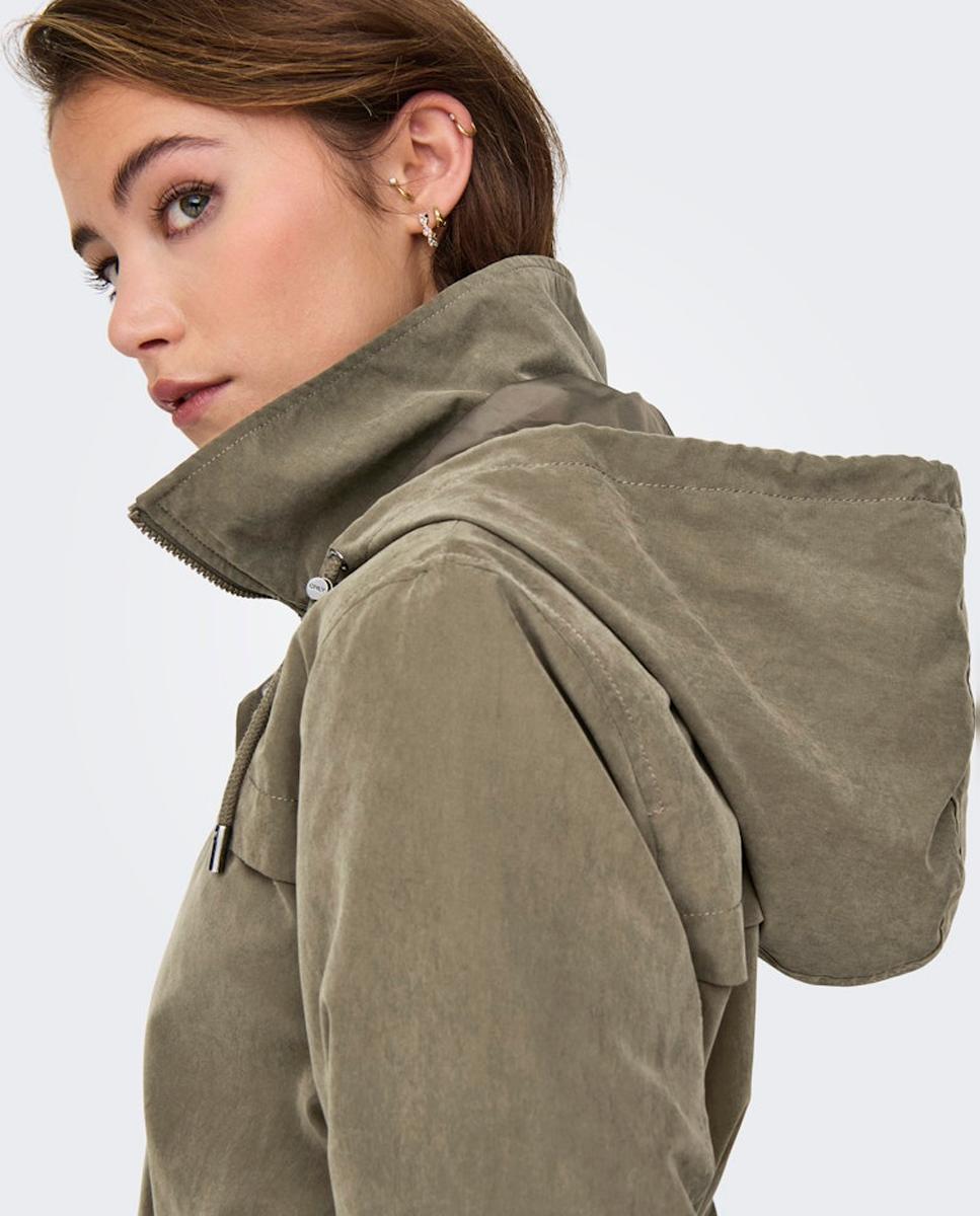 Parka com capuz e cintura franzida Verde-militar-4