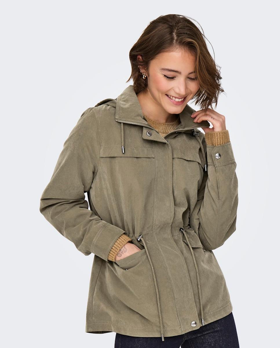 Parka com capuz e cintura franzida Verde-militar-5