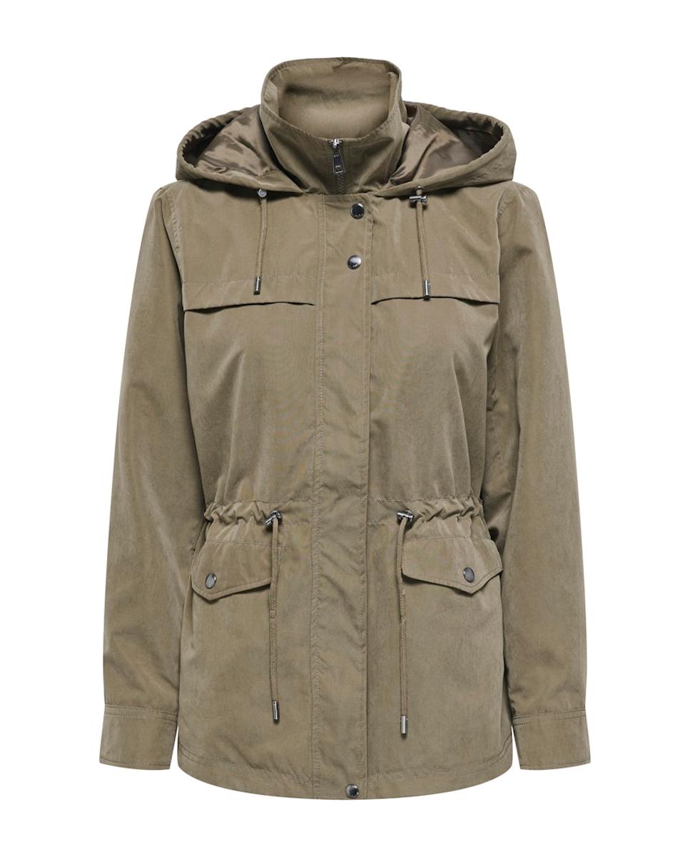 Parka com capuz e cintura franzida Verde-militar-6