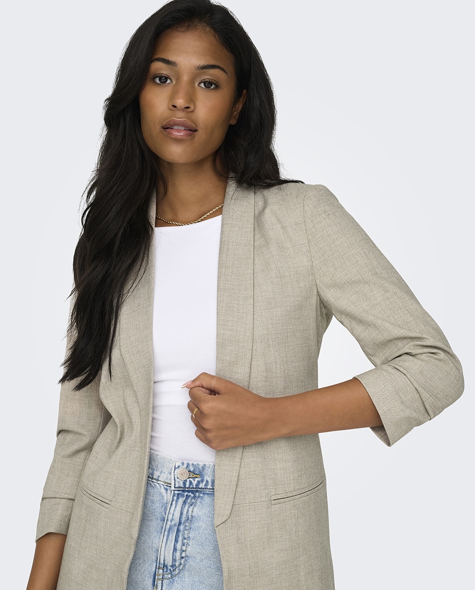 Blazer de manga 3/4 com lapelas Branco-gelo-4