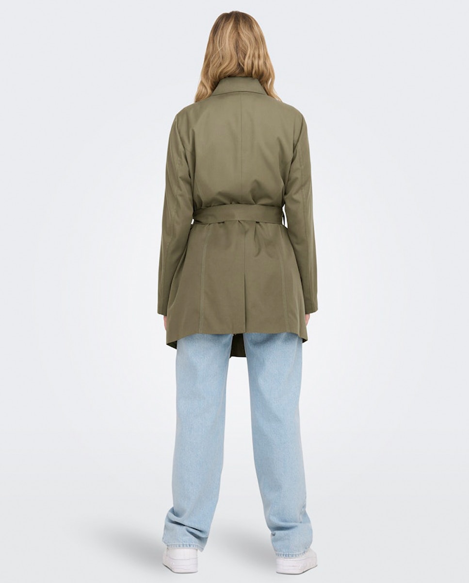 Gabardina de mujer con doble abotonadura y cinturón - Only - Blanco hielo Gris-2