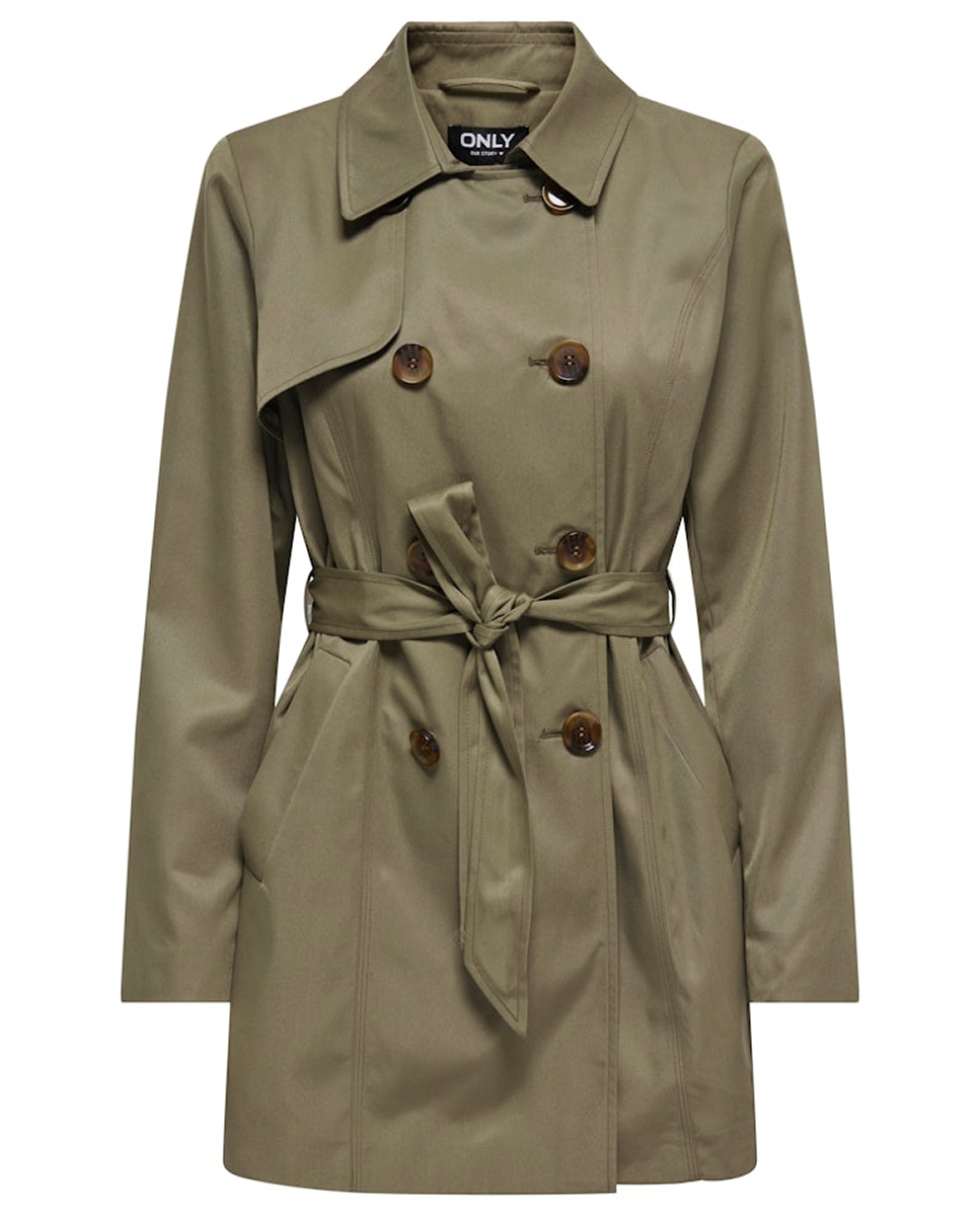 Gabardina de mujer con doble abotonadura y cinturón - Only - Blanco hielo Gris-3