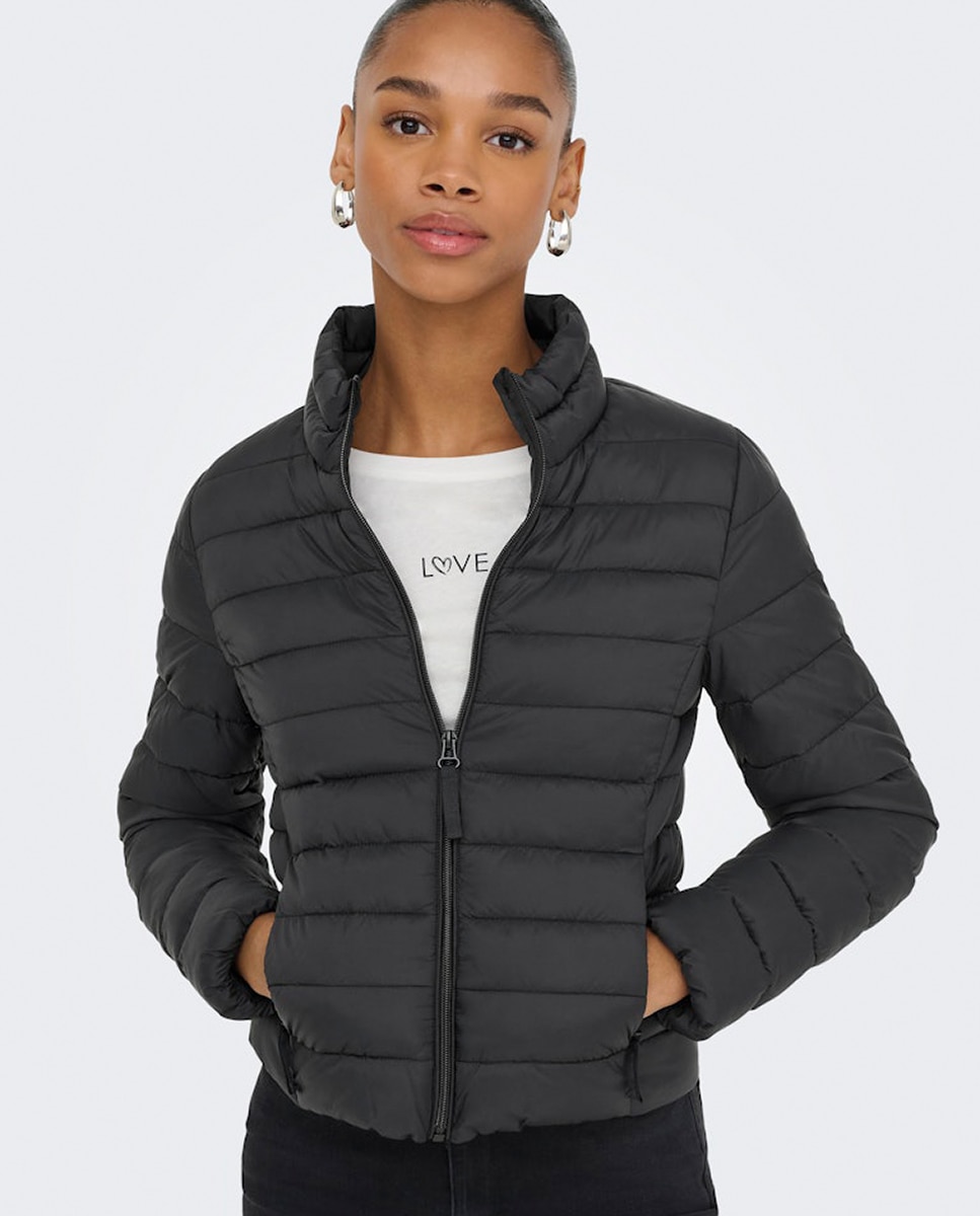 Plumífero ligero de mujer - Only - Gris Negro-4