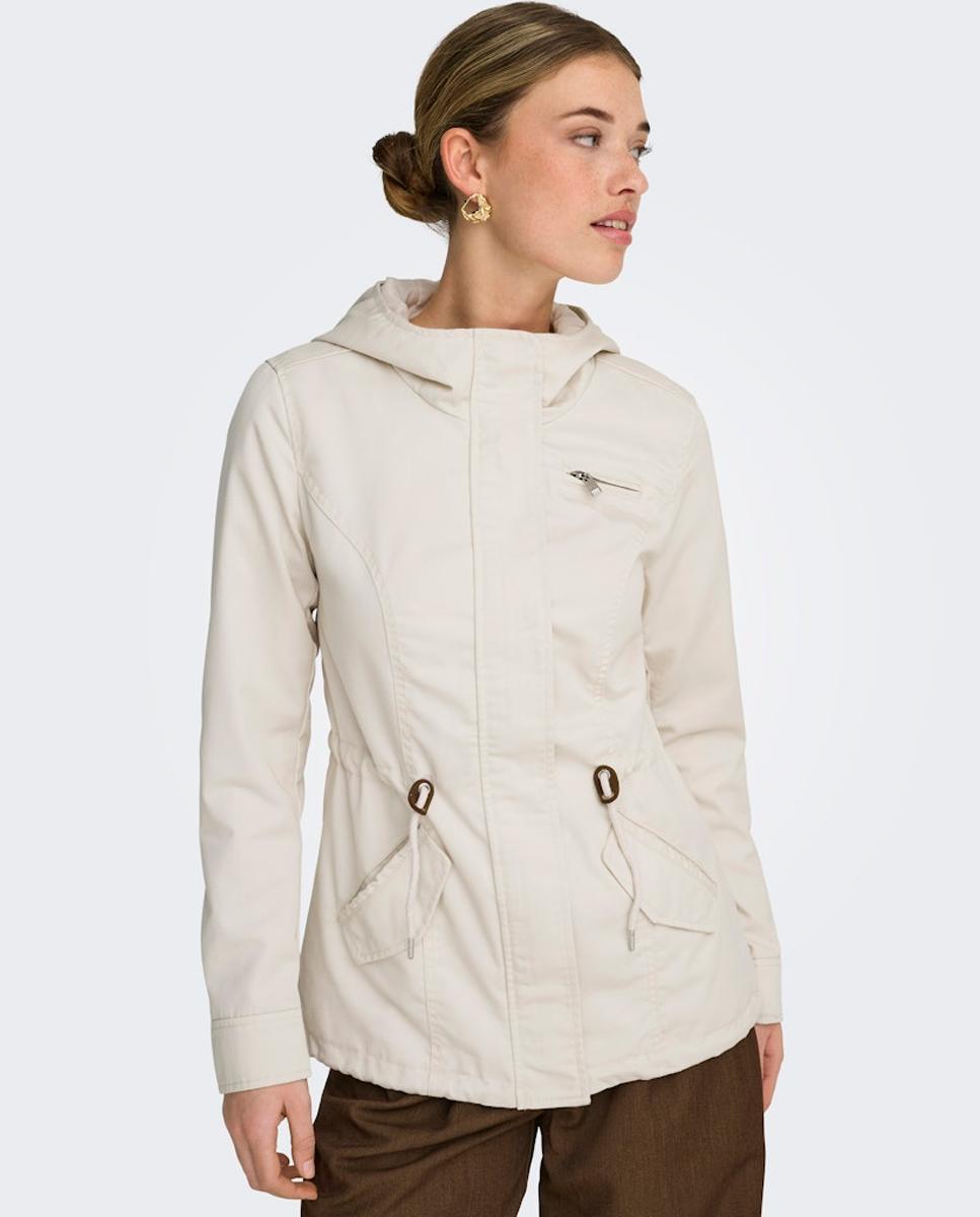 Parka com Capuz e Manga Comprida Creme-3
