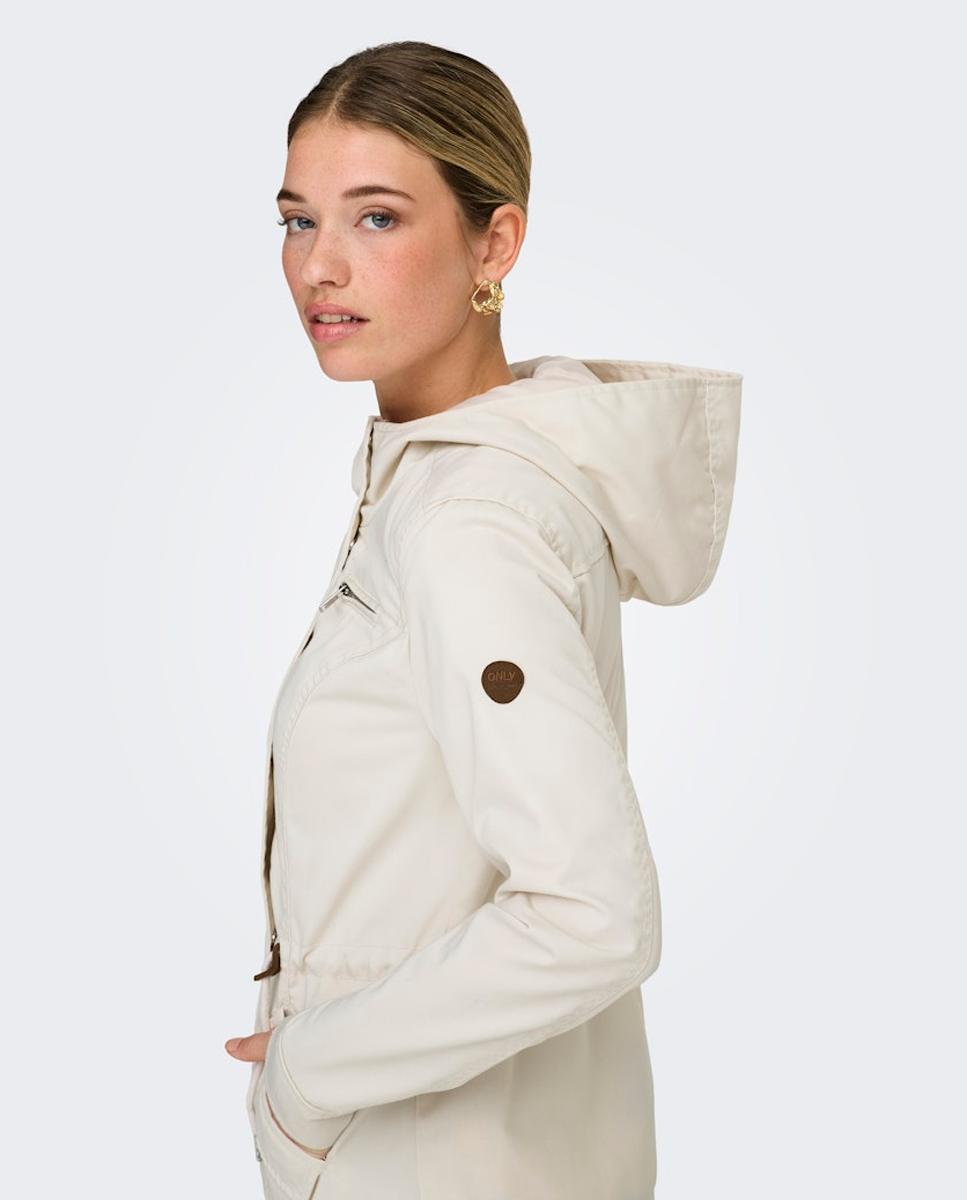 Parka com Capuz e Manga Comprida Creme-4