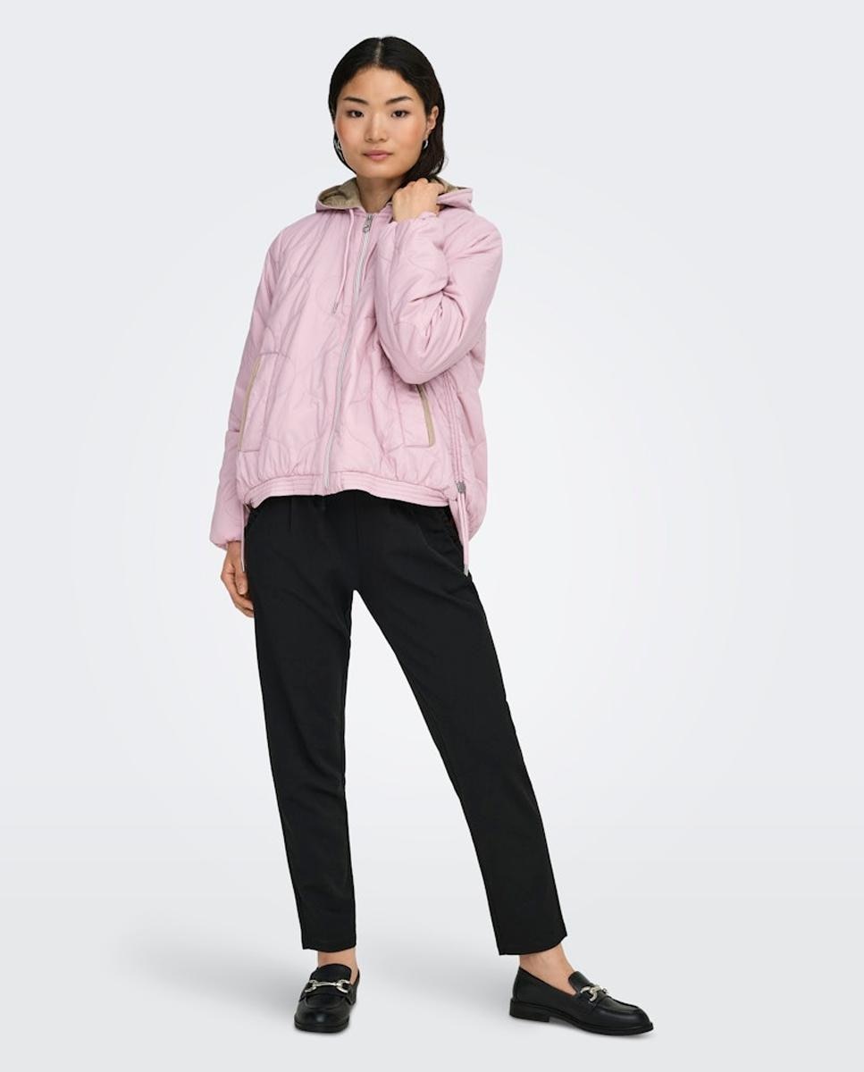 Sobretudo Acolchoado com Capuz Rosa-claro-3