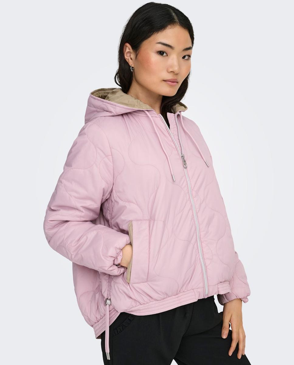 Sobretudo Acolchoado com Capuz Rosa-claro-4