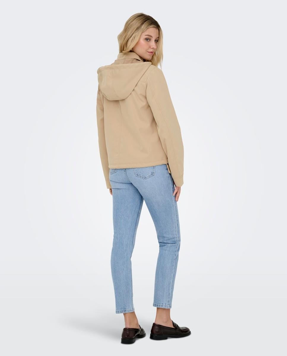 Parka curta de mulher com capuz Bege-2
