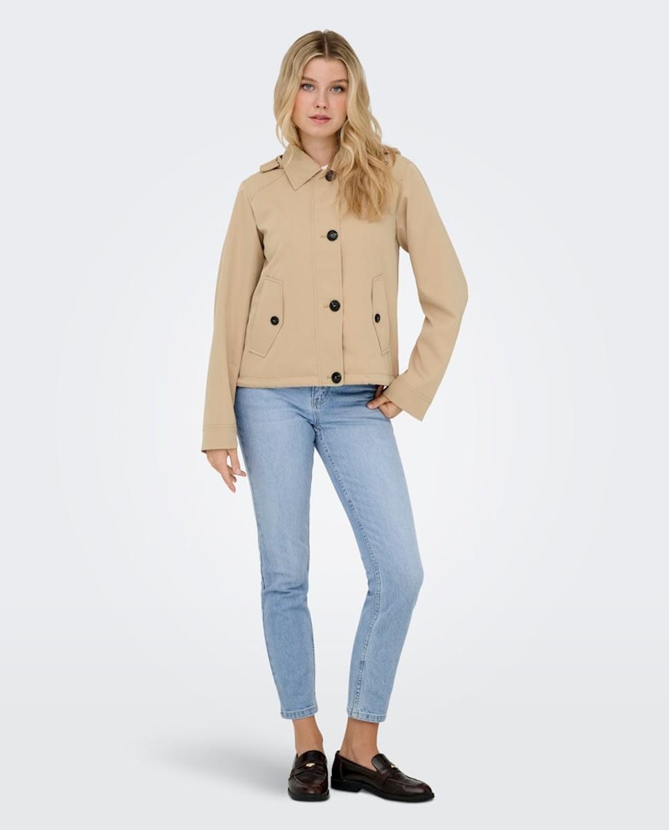 Parka curta de mulher com capuz Bege-3