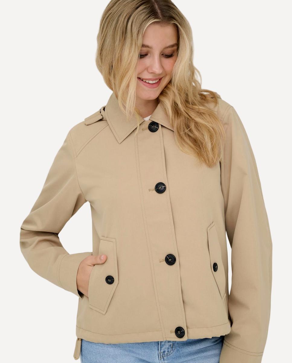 Parka curta de mulher com capuz Bege-4