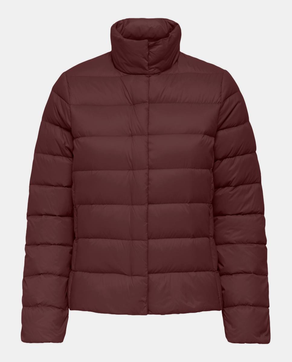 Sobretudo Acolchoado com Gola Alta Bordeaux-3
