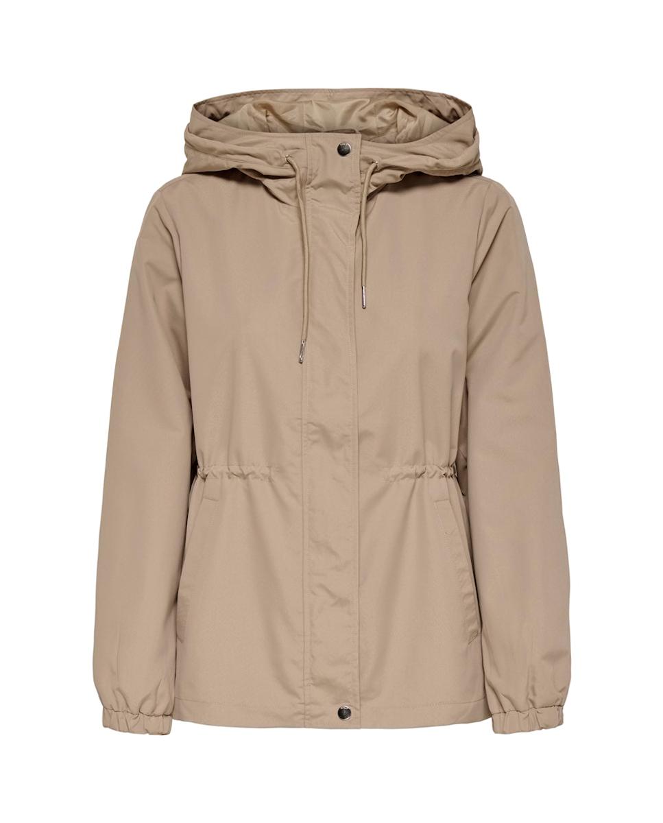 Parka de Manga Comprida e Colarinho de Camisa Bege-3