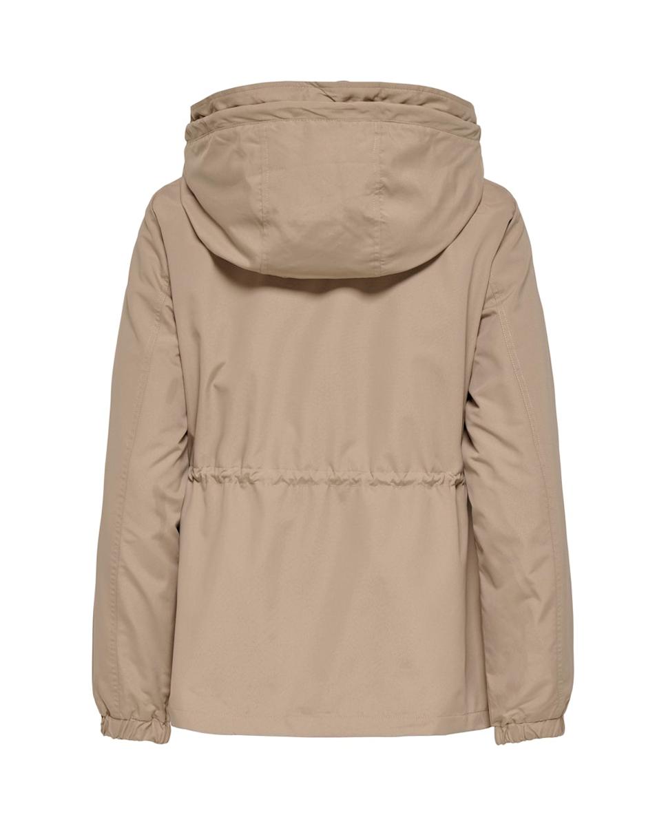 Parka de Manga Comprida e Colarinho de Camisa Bege-4