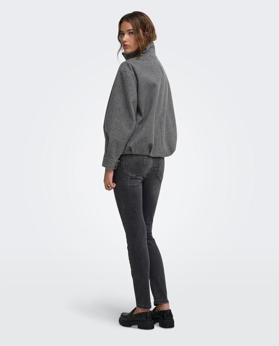 Cazadora bomber de mujer con cuello camisero y cierre de botones - Only - Gris Gris-2