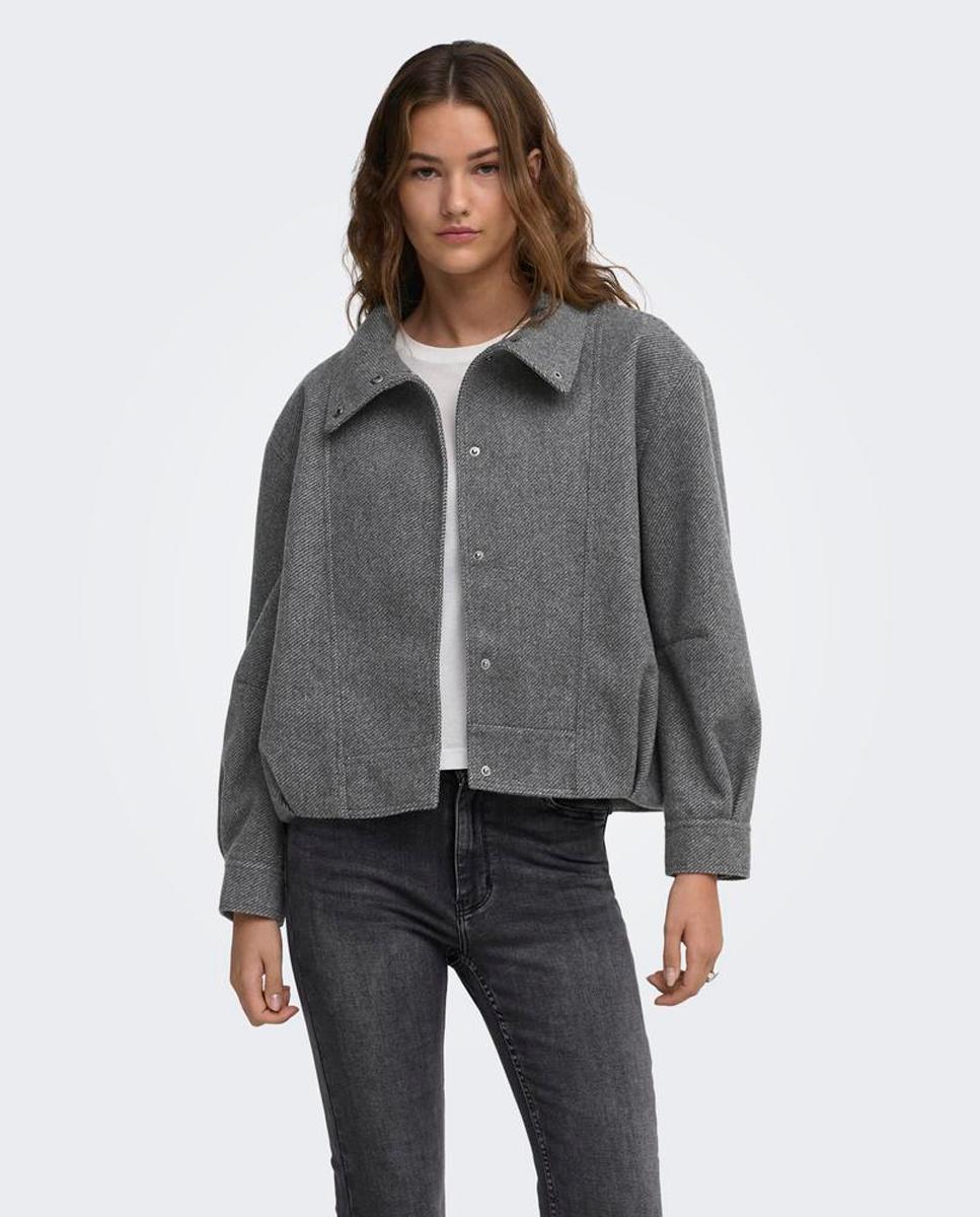 Cazadora bomber de mujer con cuello camisero y cierre de botones - Only - Gris Gris-3