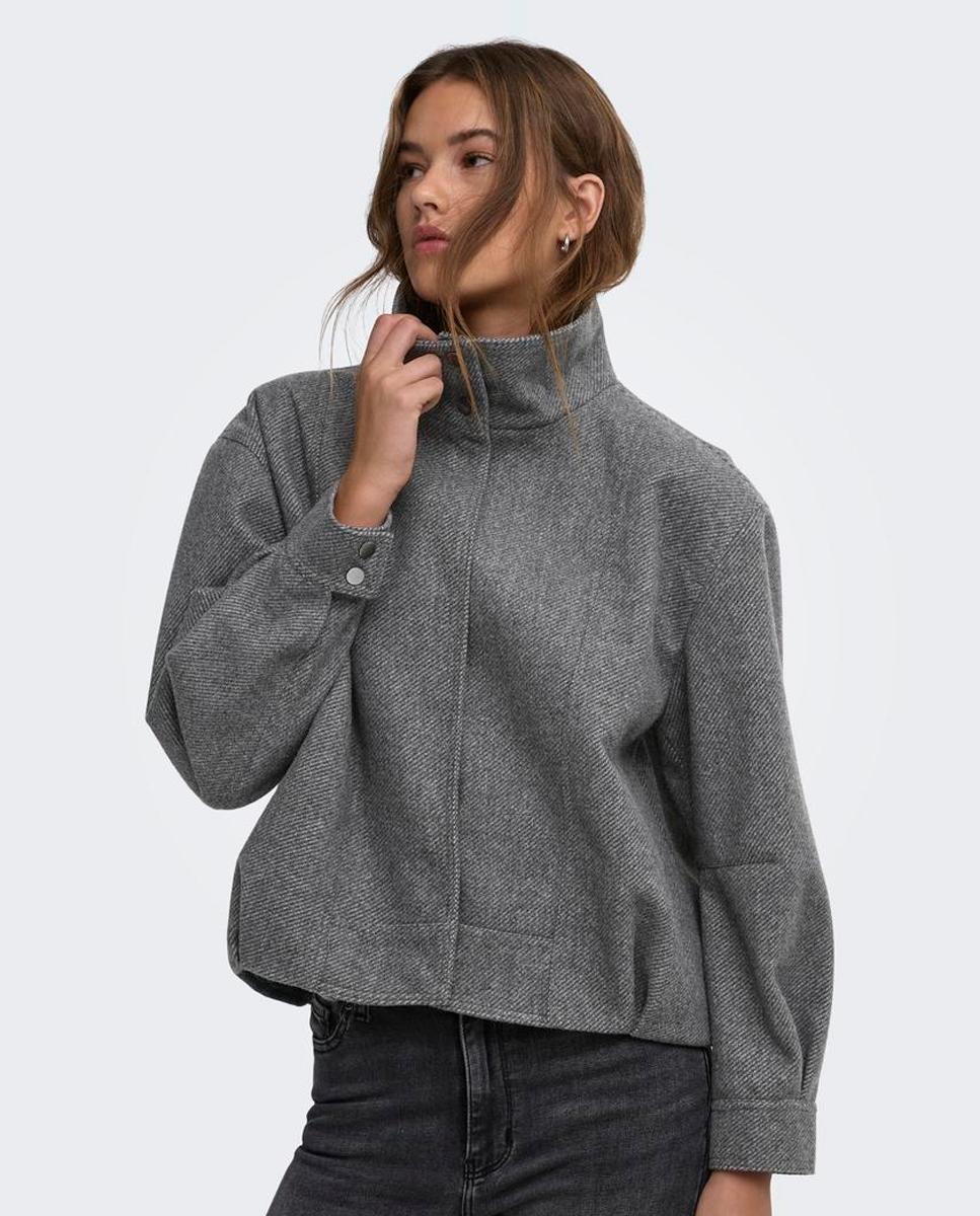 Cazadora bomber de mujer con cuello camisero y cierre de botones - Only - Gris Gris-4